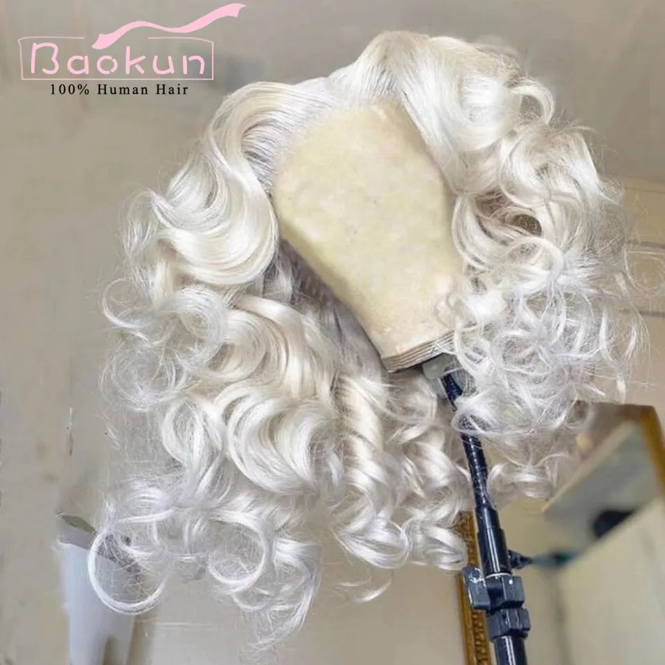 13x4 Platinum Blonde Short Curly Human Hair Wigs Glueless Remy 13x6 HD Lace Frontal Wig Bob Straight Lace Front Wigs For Women