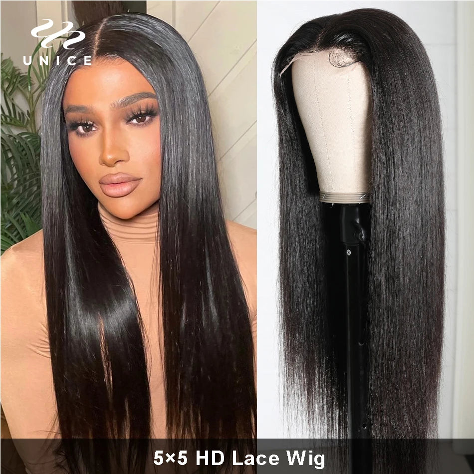 Unice Hair 250 Density Human Hair Wigs Glueless Straight Lace Wig 5x5 HD Lace Closure Wig 13X4 HD 13X6 HD Lace Frontal Wig