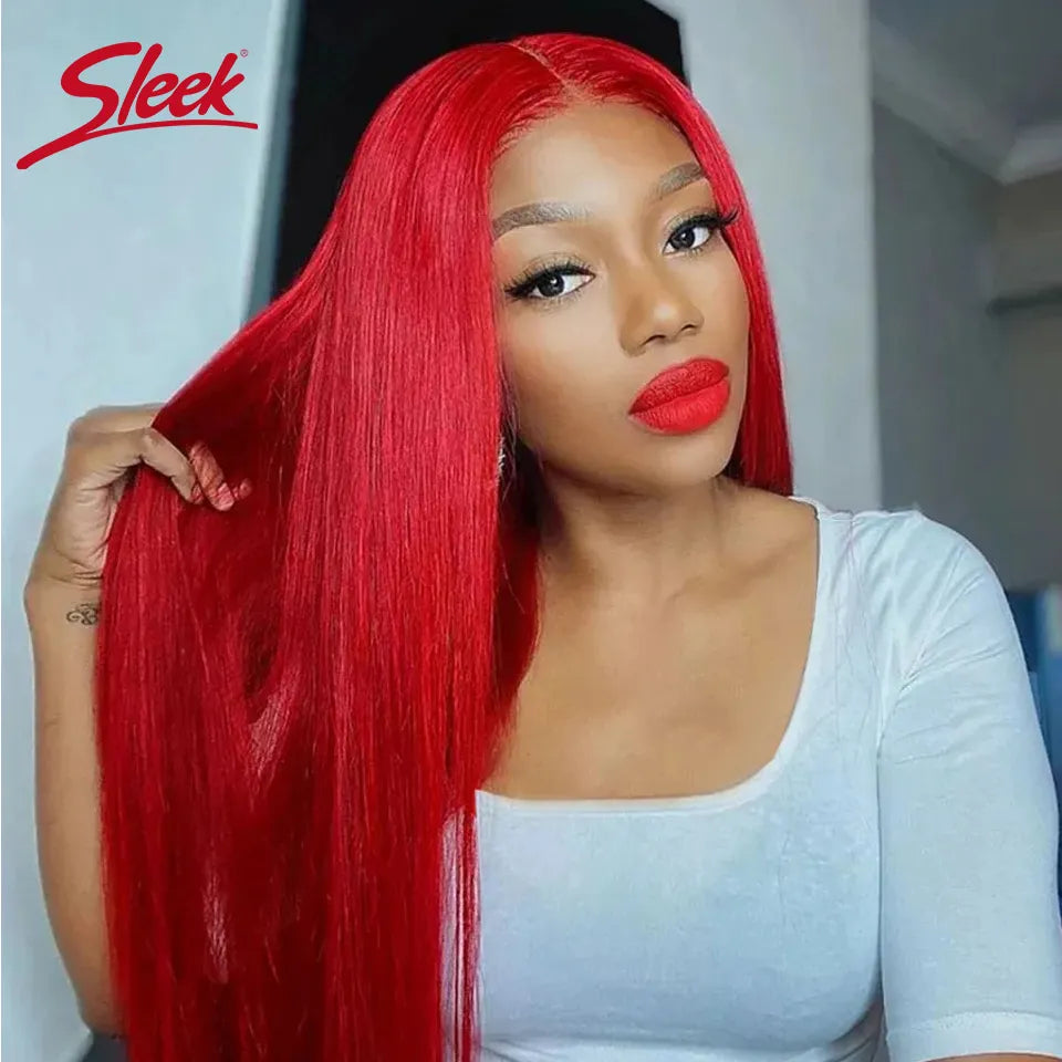 Sleek Red Human Hair Color And Orange Peruvian Straight Hair Weave Bundles 8 To 28 Inches 100% Natural Remy Hair Extension