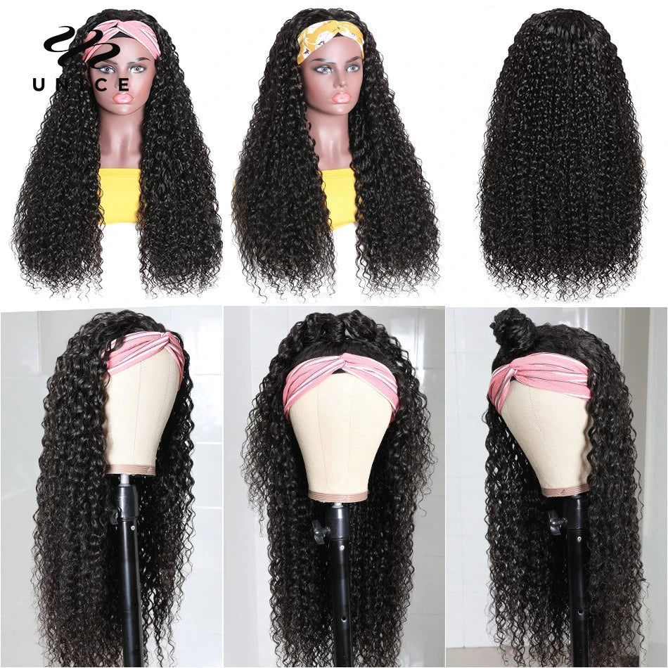 Unice Hair High Quality Headband Wigs Jerry Curly Human Hair Wigs 150% Density Virgin Hair Headband Wig Natural Color