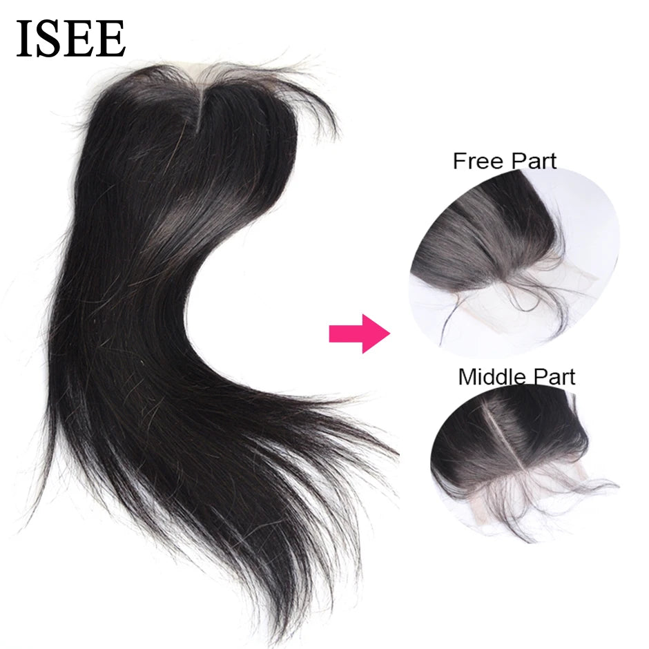 ISEE HAIR Malaysian Straight Hair Closure Free Part Lace Closure Hand Tied Remy Human Hair Extension Free Shipping Can Be Dyed