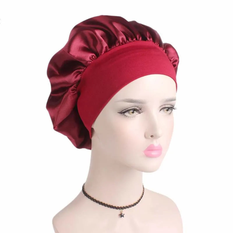 1PC Satin Sleeping Hat Night Sleep Hair Care Bonnet Nightcap Extra Satin Silky Shower Caps Sleep Cap with Premium Elastic Band