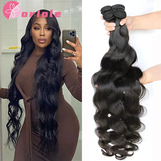 Brazilian Body Wave Human Hair Bundles Natural Hair Weave 3/4 Bundles Deal 8-32Inch Machine Double Weft Bundles Hair Extensions