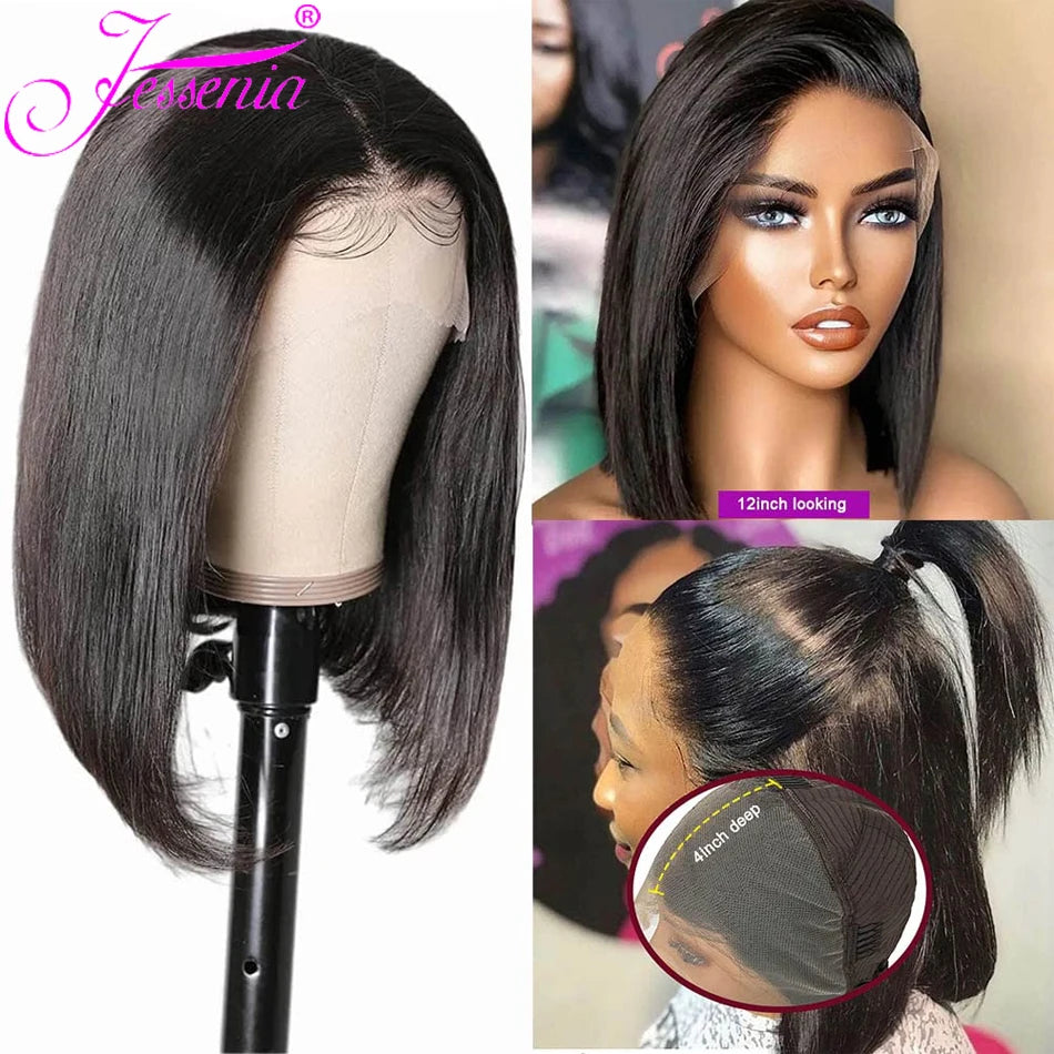 Straight Lace Front Wig Bob Wig Brazilian Wigs In Short Promotion Bone Straight Lace Closure 100% ISEE Human Hair Wigs For Sale