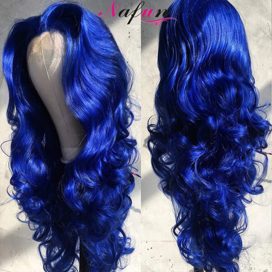 32 Inch Hd Navy Blue 13x4 Lace Front Body Wave Human Hair Wigs Brazilian Blue Colored  Transparent Lace Front Wigs Pre Plucked