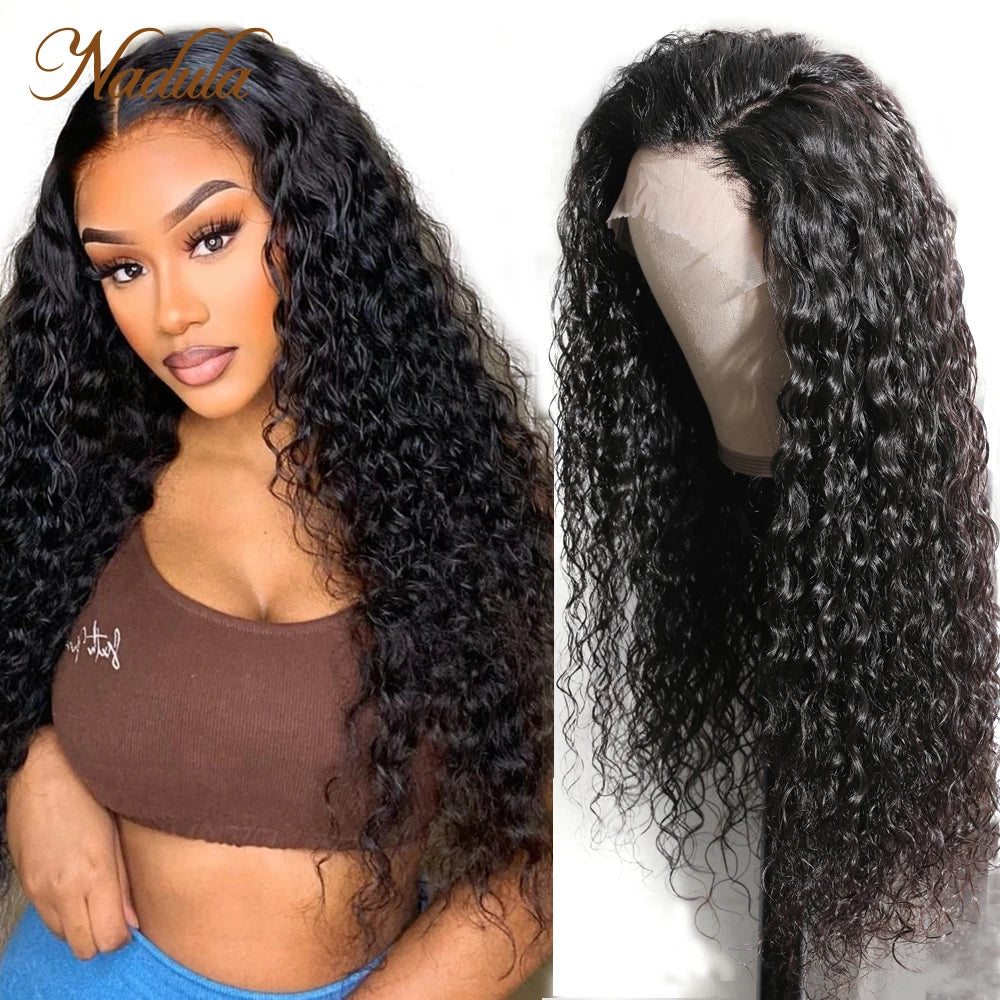 Nadula Hair 13x4 Lace Frontal Wigs Water Wave Curly Wig Pre Plucked With Kinky Edges Baby Hair 100% Human Hair For Woman