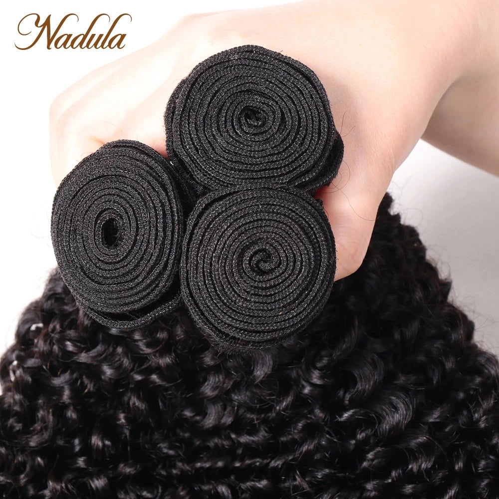 Nadula Hair Kinky Culry Bundles With Lace Closure 4*4 Closure With Human Hair Bundles 2/3/4 Bundles With Closure Remy Hair