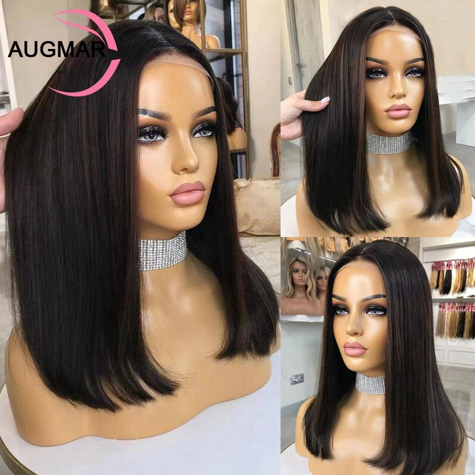 Short Ash Blonde 360 Lace Frontal Wig Brown Highlight Wig Human Hair 13x4 Straight Bob Wig Lace Front Human Hair Wigs For Women