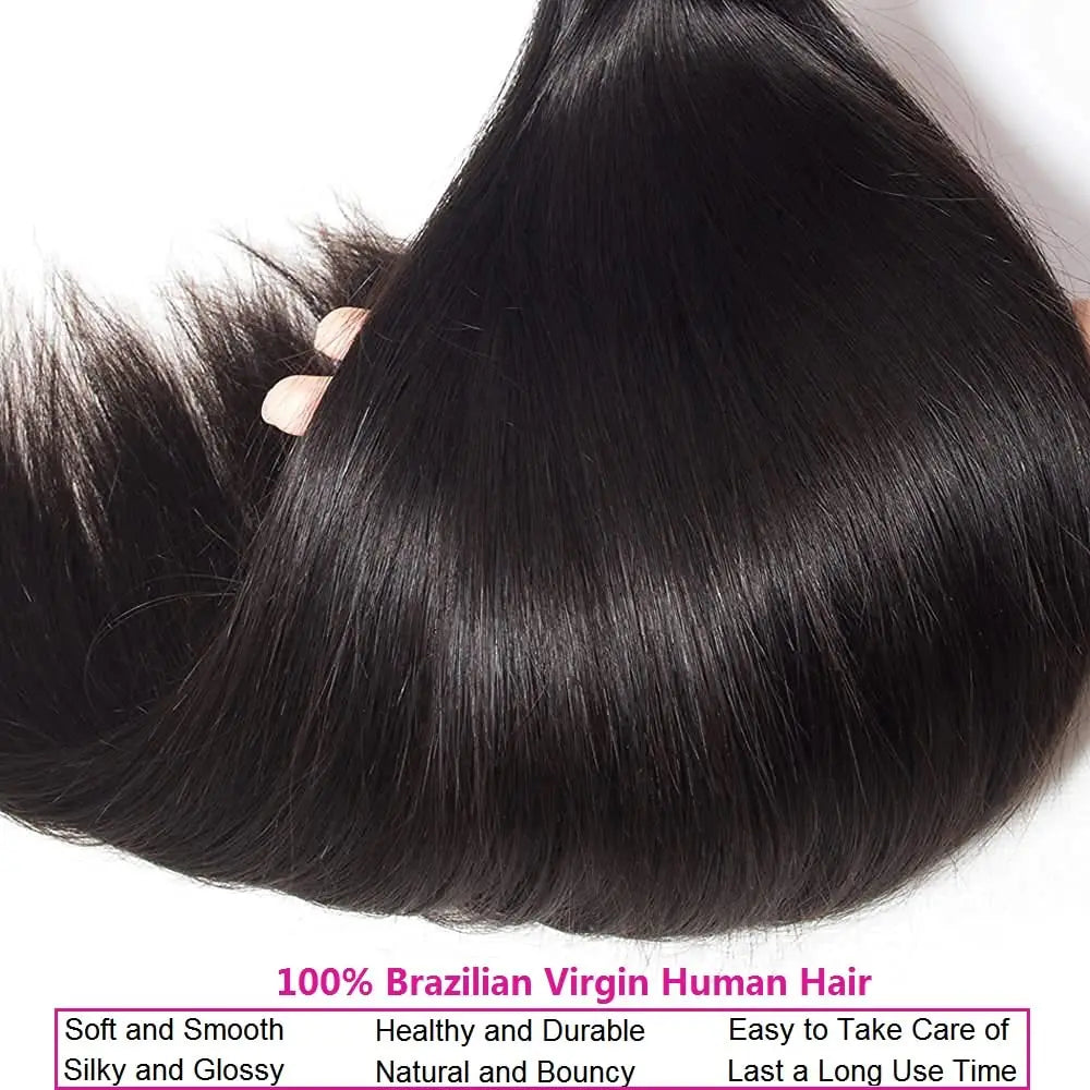 Human Hair Bundles Straight Hair Weave 1 3 4 Bundles Deals Unprocessed Peruvian Virgin Hair Natural Black 1B Can Be Dyed