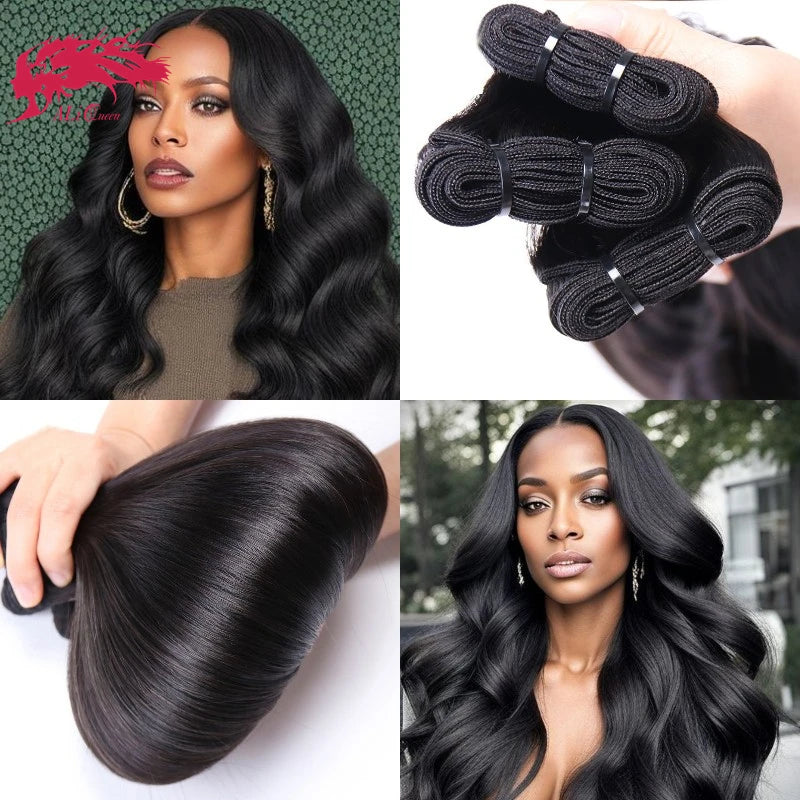 Ali Queen Super Double Drawn Straight Human Hair Virgin Body Wave Human Hair Bundles For Women 1/3/5 Bundle Whosales Deal