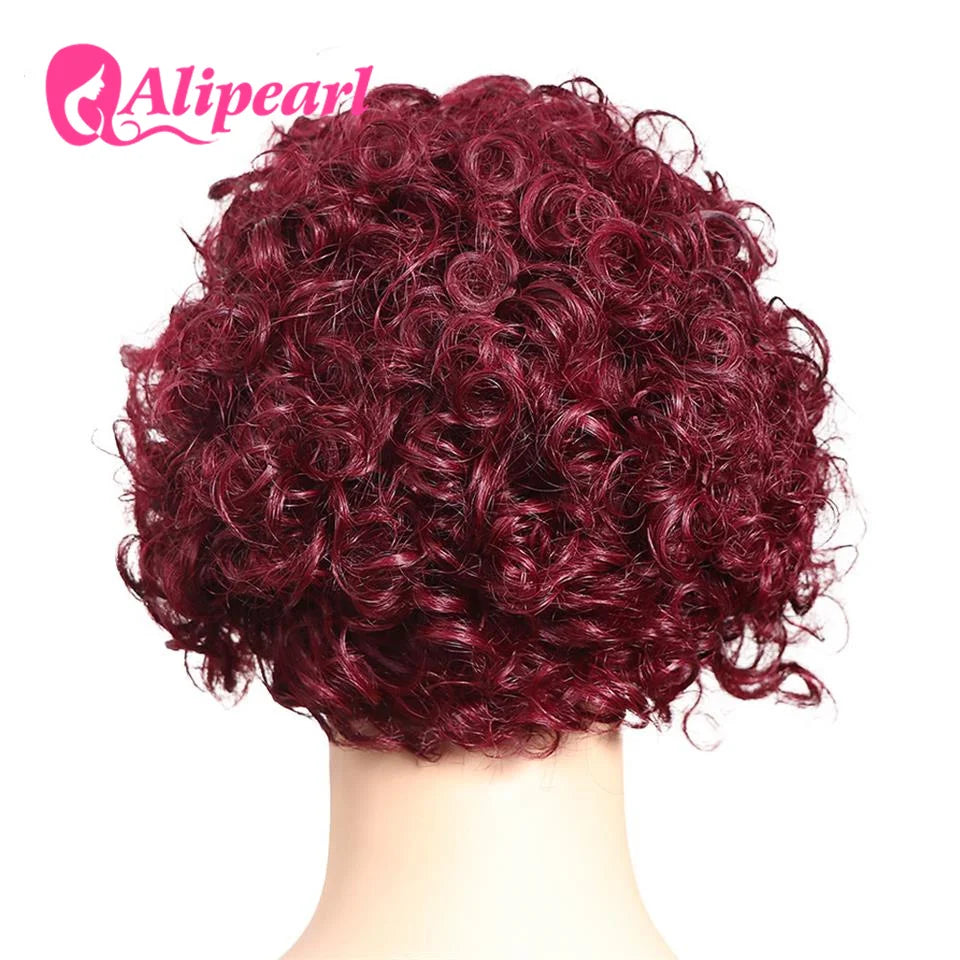 Pixie Cut Human Hair Wigs 99J Burgundy Spring curl Short Bob Human Hair Wig For Women 180% Density Cheap Wig Ali Pearl Hair