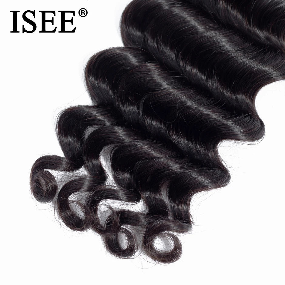 ISEE HAIR Brazilian Loose deep Hair Weave Bundles 100% Remy Human Hair Extension Natural Color 3 Bundles Loose Wave Hair Bundles