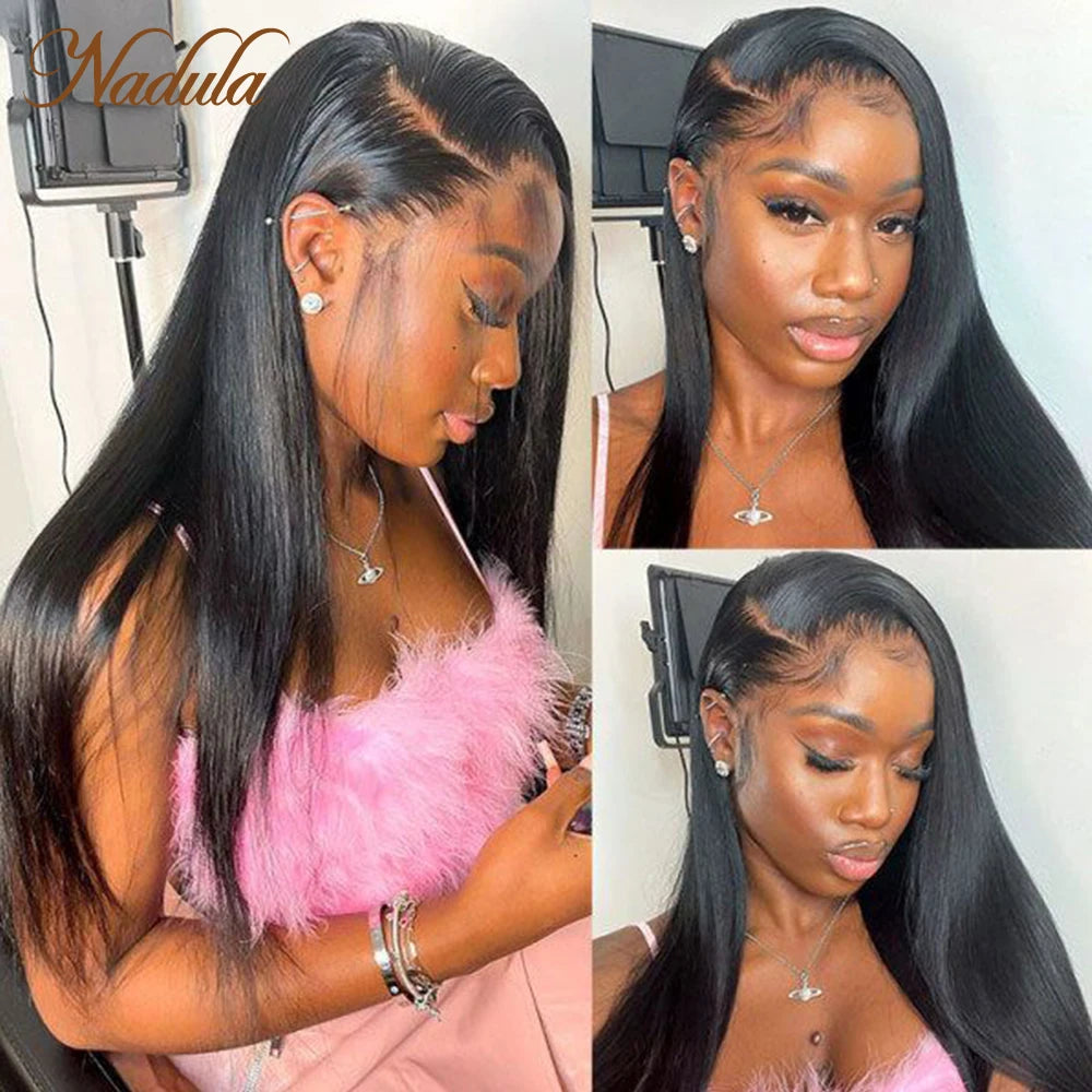 Nadula Hair 28inch Straight Lace Front Human Hair Wigs For Women 13x4 Inch Straight Hair Lace Front Wig Pre-Plucked Hairline