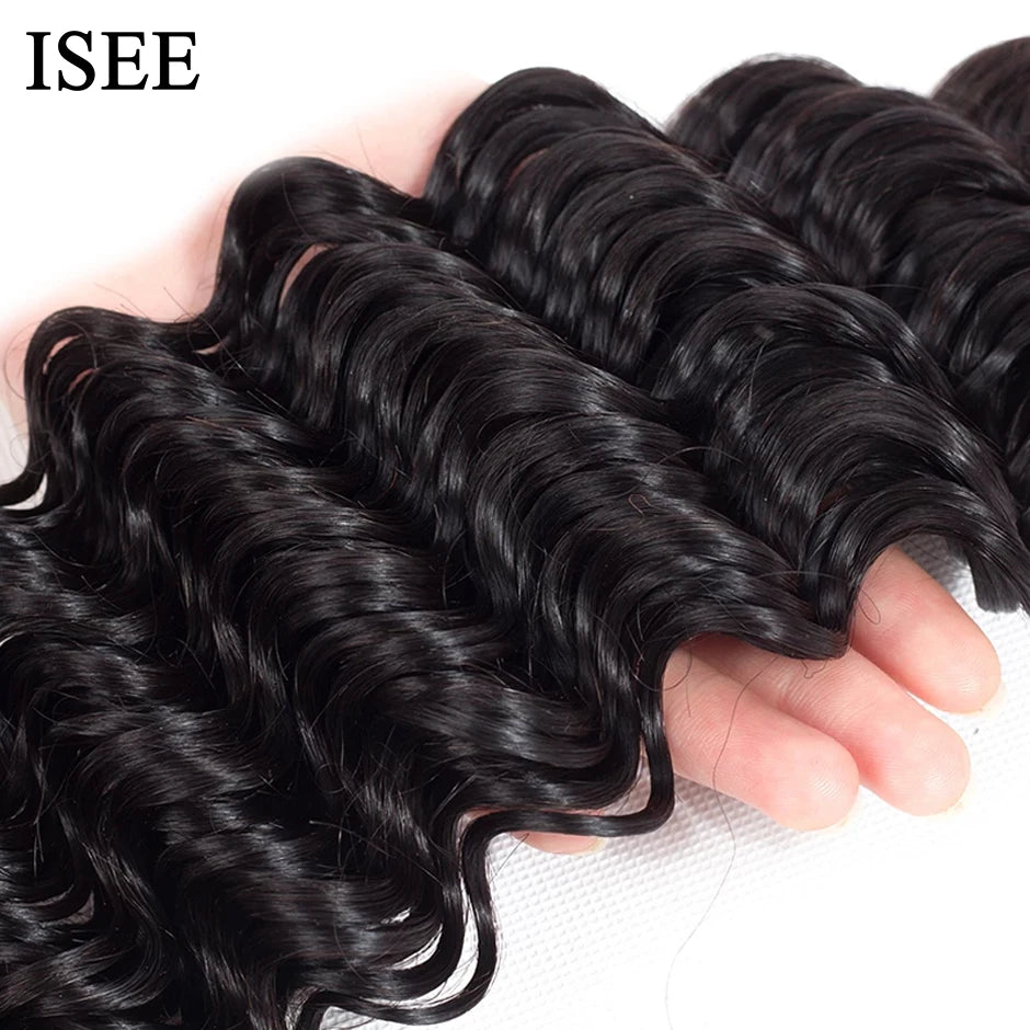 ISEE HAIR Brazilian Human Hair Bundles Free Shipping 3/4 Bundles Hair Extension Brazilian Deep Wave Hair Weave Bundles