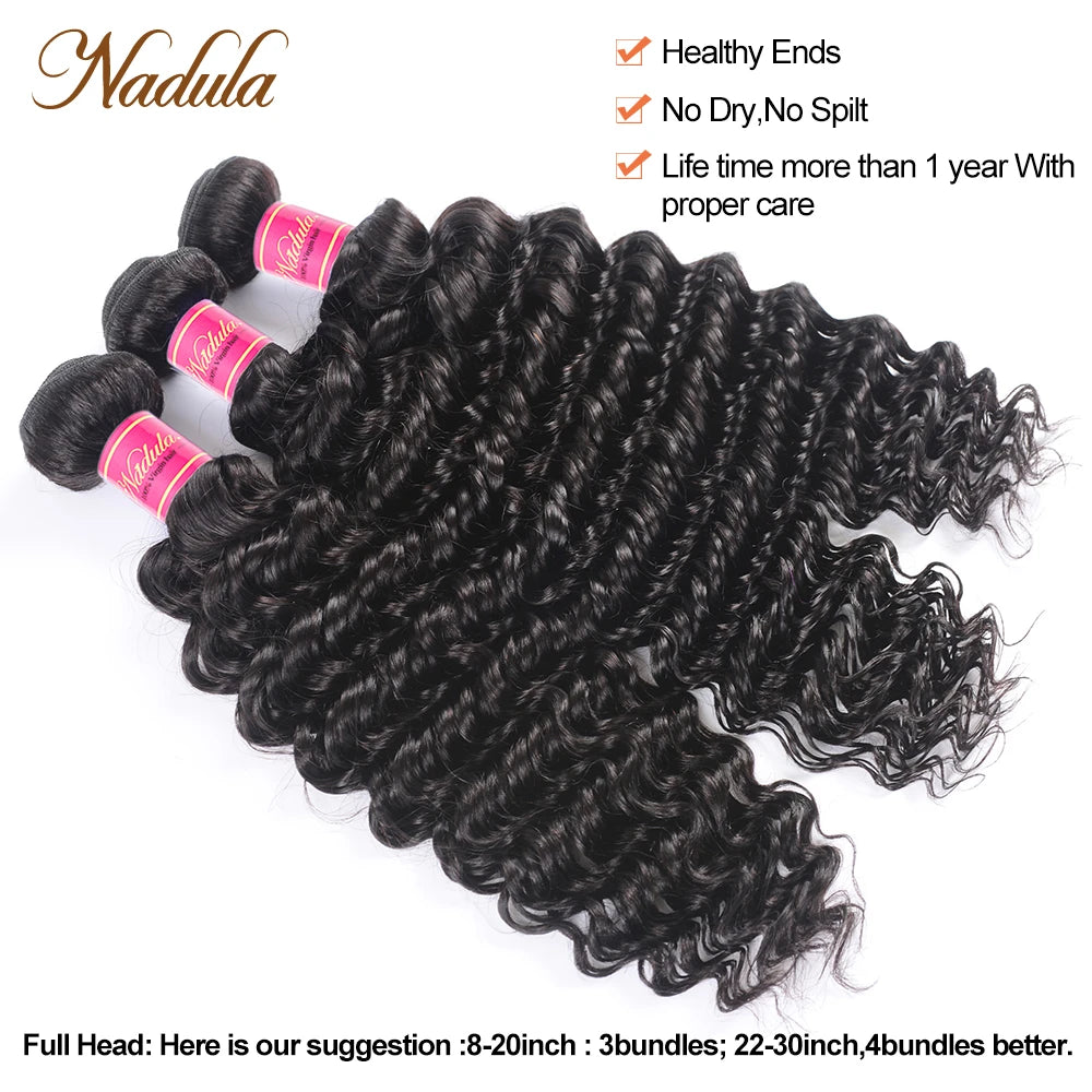 Nadula Deep Hair Products Cheap Human Hair Bundles Deep Wave Hair Weave Bundles Natural Color Bulk Human Hair Bundles Wholesale