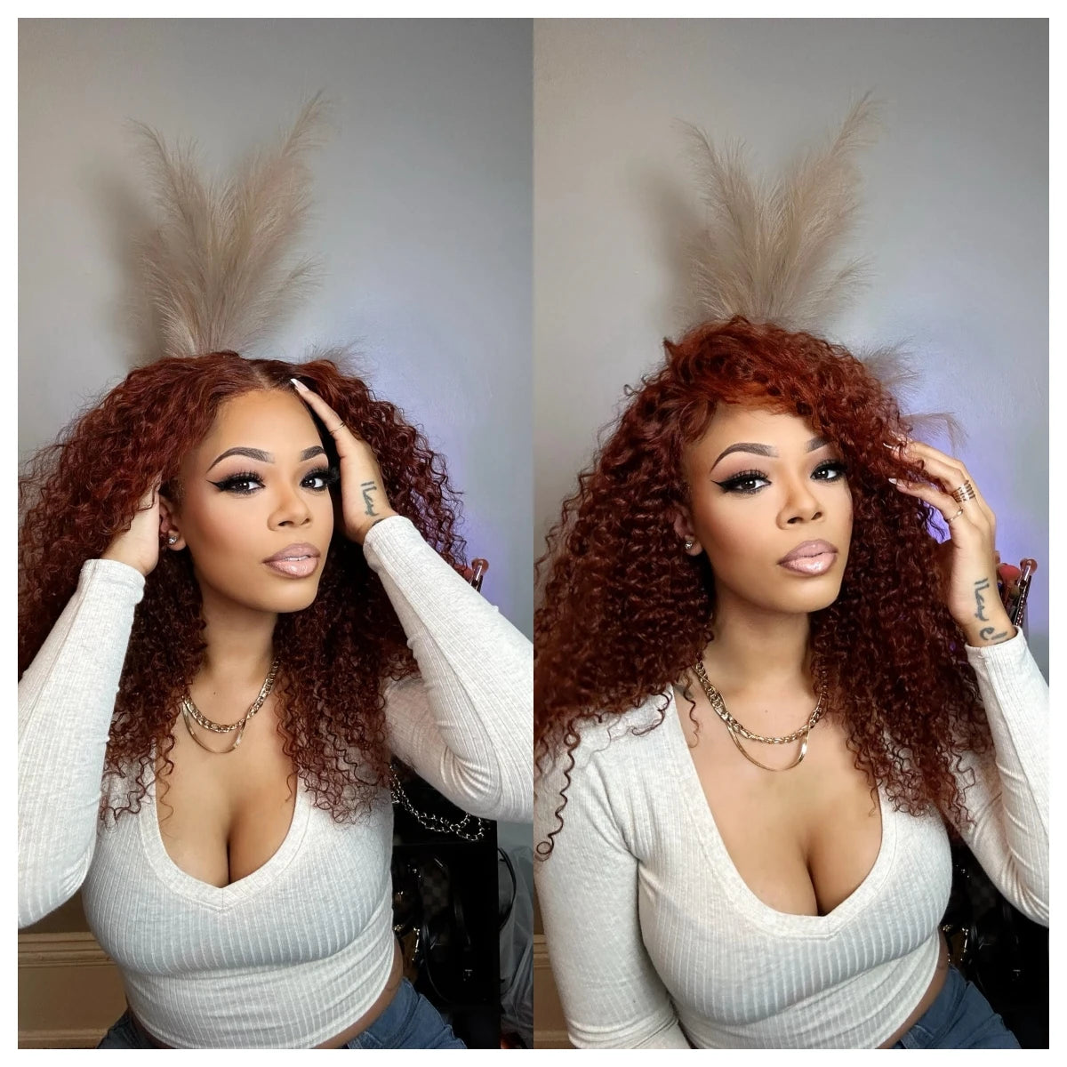 Nadula Hair First Ever Glueless 13x4 Frontal 33B Reddish Brown Curly Wig With Pre Cut Lace And Invisible Knots Pre Plucked Wig