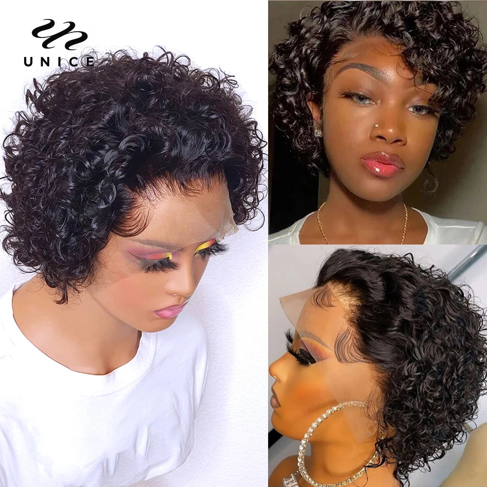 Unice Hair Short Pixie Cut Wig 13x1 Brazilian Hair Loose Curl Lace Wig 100% Human Hair Wigs for Women Bob Wig  Style