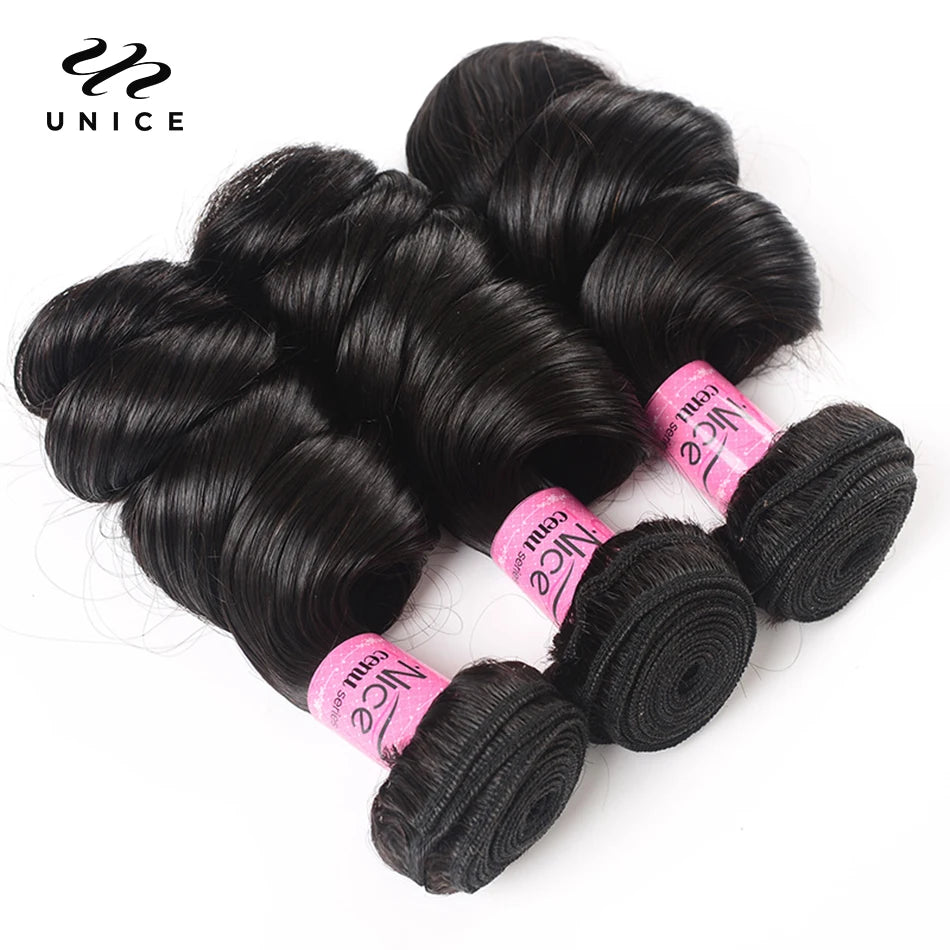 UNice Hair Company Brazilian Loose Wave Bundles Natural Color Remy Hair Weaving 1 Piece 100% Human Hair Extensions 16-26inch