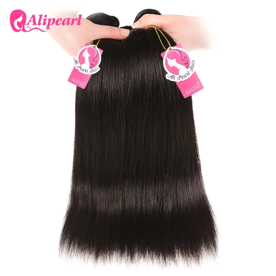 AliPearl Hair Straight Human Hair Bundles With 6x6 Closure Brazilian Human Hair Weave 3 Bundles with Transparent Lace Closure