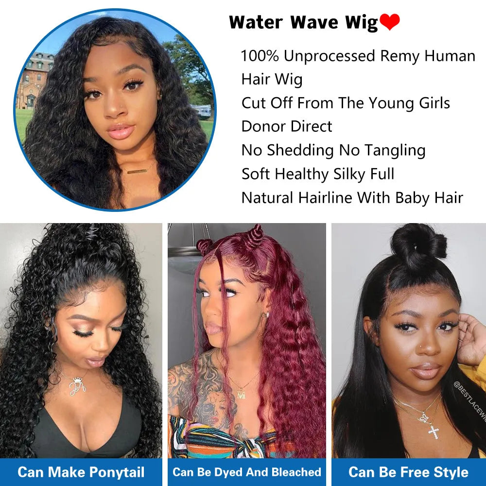 Ali Pearl Water Wave Lace Front Human Hair Wigs Peruvian 4x4 Transparent Lace Closure Wig For Women Pre-Plucked Human Hair Wig