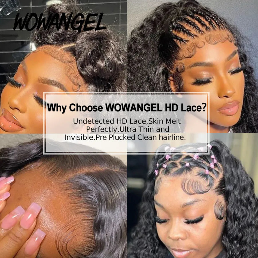 Wowangel 34inch 13x6 HD Lace Frontal Wig 250% Curly Wig Pre Plucked Water Wave Wig Lace Front Human Hair Wig Melt Skin For Woman