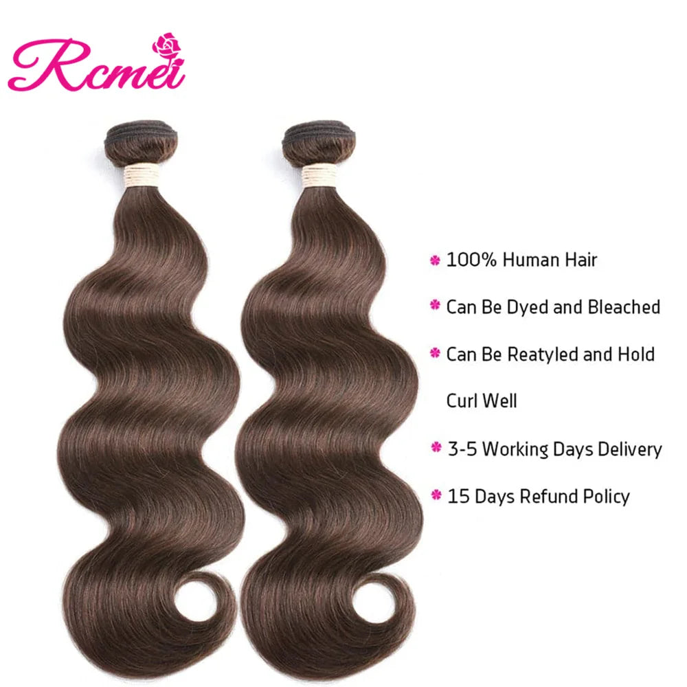 4# Peruvian Body Wave Hair Bundles 10A Body Wave Human Hair Bundles 10-32 Inch Chocolate Brown Remy Human Hair Extension