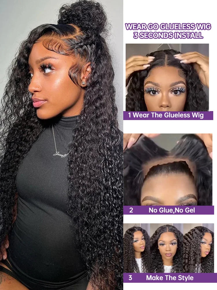 4X4 Glueless Wig Human Hair Ready To Wear Preplucked Deep Wave Frontal Wig 13x6 HD Lace Curly Lace Front Human Hair Wigs On Sale