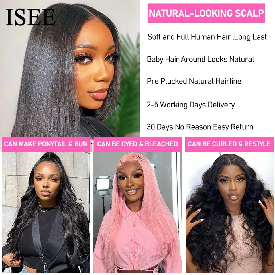 ISEE HAIR 13x6 HD Lace Frontal Wigs Human Hair Straight Full Lace Front Wigs For Women Pre-plucked Transparent Lace Wigs On Sale