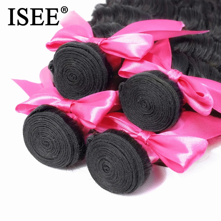 ISEE HAIR Brazilian Loose deep Hair Weave Bundles 100% Remy Human Hair Extension Natural Color 3 Bundles Loose Wave Hair Bundles