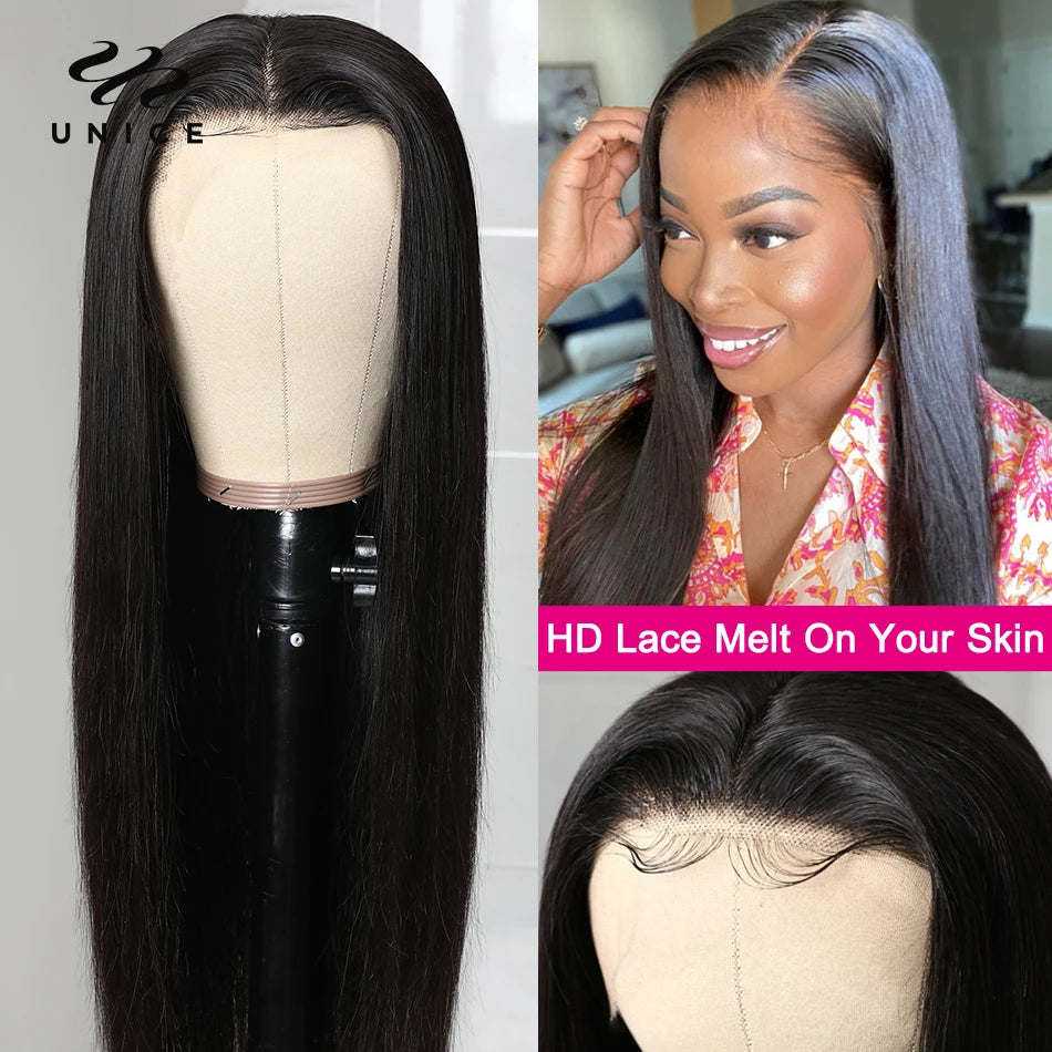 UNice Hair 13x6 HD Lace Frontal Wig 180% High Density Silk Straight HD Lace Wig Pre plucked Human Hair Wigs for Women