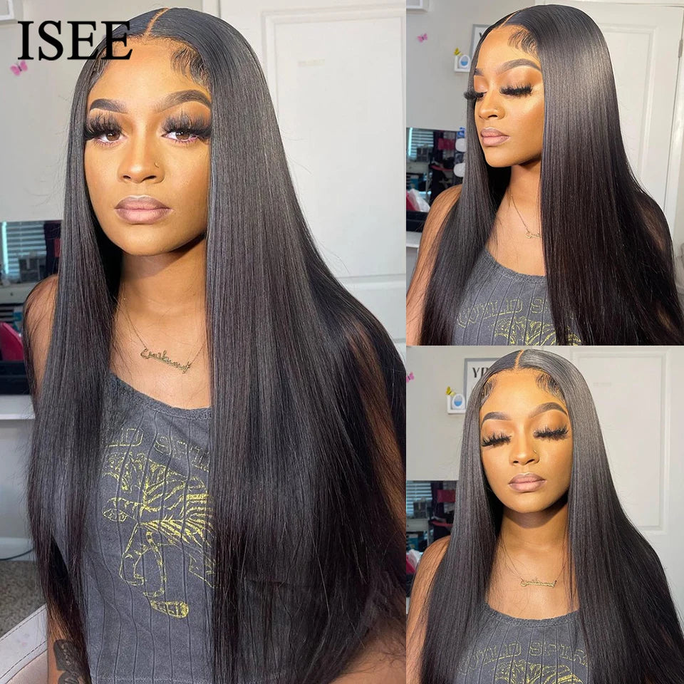 ISEE HAIR 13x6 HD Lace Frontal Wigs Human Hair Straight Full Lace Front Wigs For Women Pre-plucked Transparent Lace Wigs On Sale