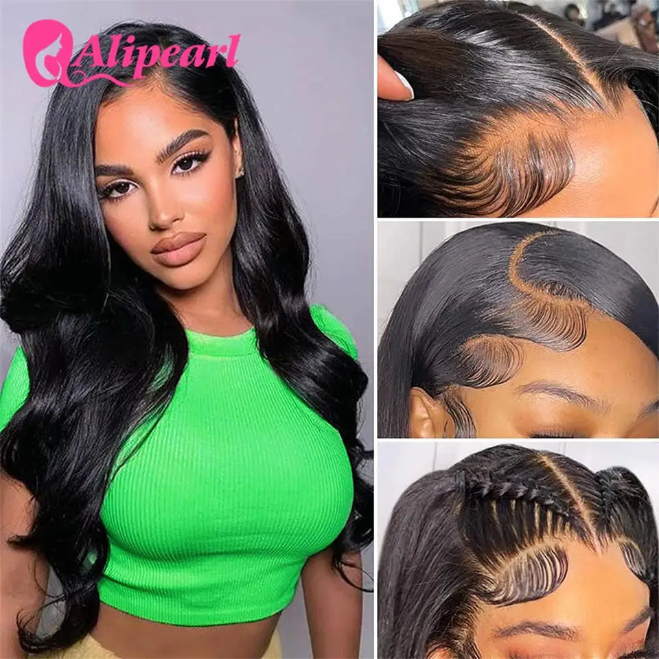 Ali Pearl 13x6 Lace Front Wig Human Hair Wigs Peruvian Body Wave Human Hair Wig For Black Women Pre-Plucked Glueless 180 Density