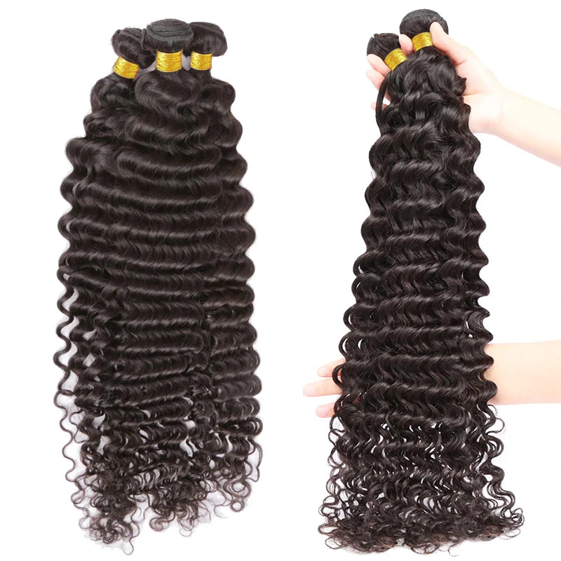 Fashow 30 32 34 36 Inch Brazilian Deep Wave Hair Bundles Deep Curly Human Hair Weaves 100% Natural Human Hair Bundles Remy Hair