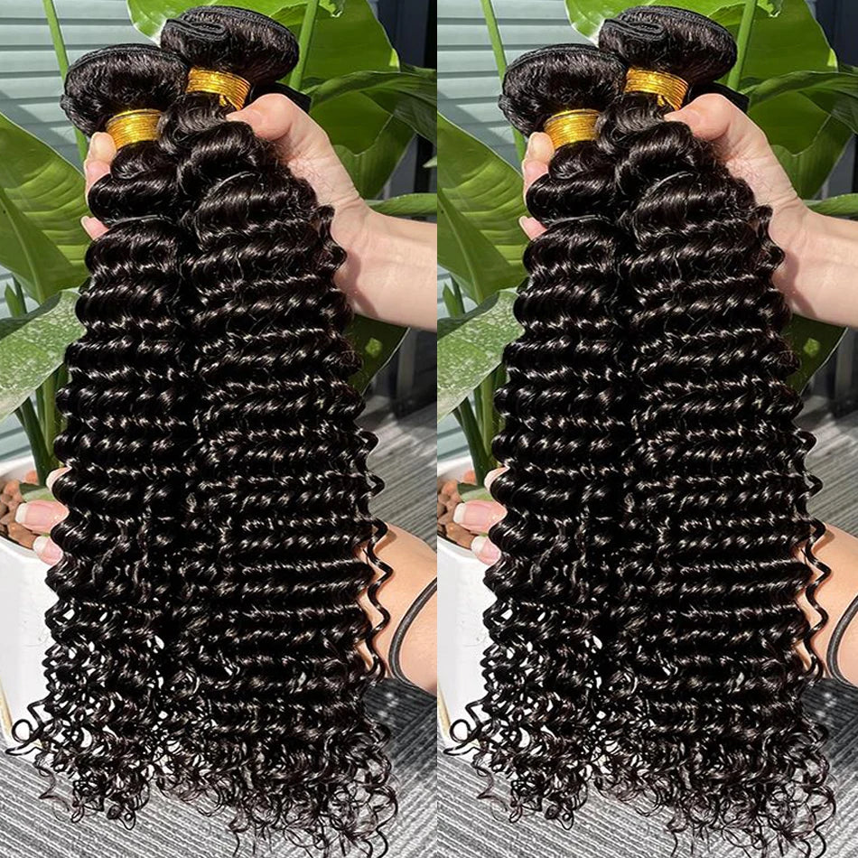 30 Inch Deep Wave Bundles Human Hair Extensions Brazilian Weaving 1/3/4 PCS 100% Raw Hair Bundles Deep Curly Human Hair Bundles