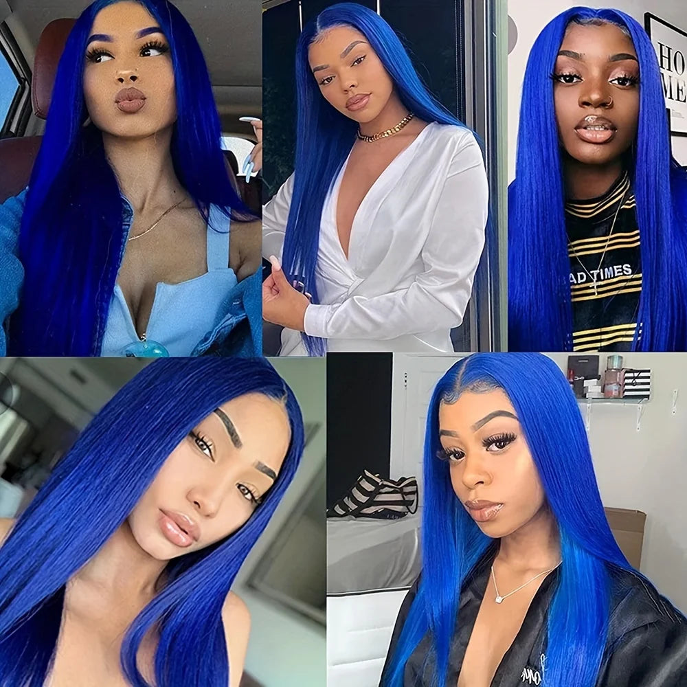 Navy Blue 13x4 Lace Front Wig Straight Blue Colored Lace Frontal Human Hair Wig For Women Transparent Brazilian Blue Lace Wigs