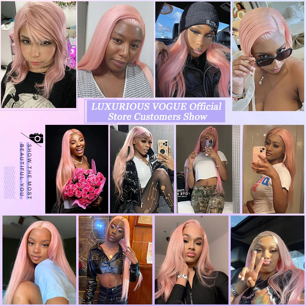 13x6 Light Pink 13x4 HD Transparent Lace Front Straight Wig Preplucked Hairline Brazilian Human Hair Loose Wave Wigs for Women