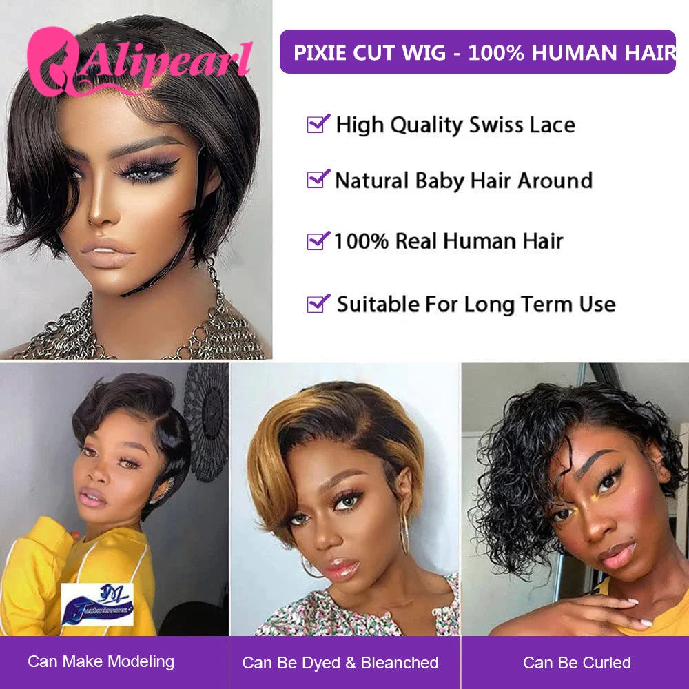 Ali Pearl Pixie Cut Wig Transparent Lace Front Human Hair Wigs For Women Straight Short Bob Wig PrePlucked Brazilia Human Hair