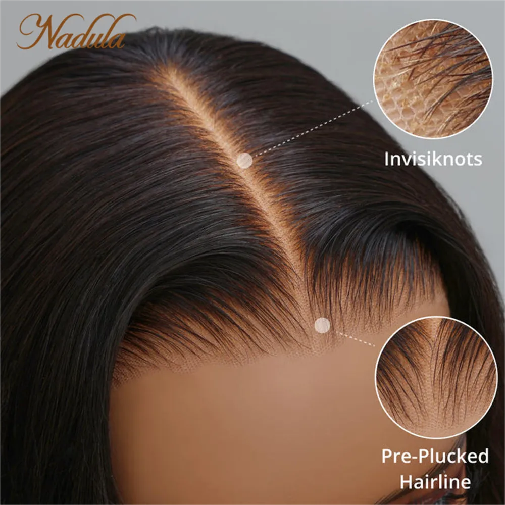 Nadula Glueless 7X5 Pre Cut Lace Closure Wig Honey Blond Highlight Root Pre Bleach Knots Wig Straight Hair 7X5 Bye Bye Knots