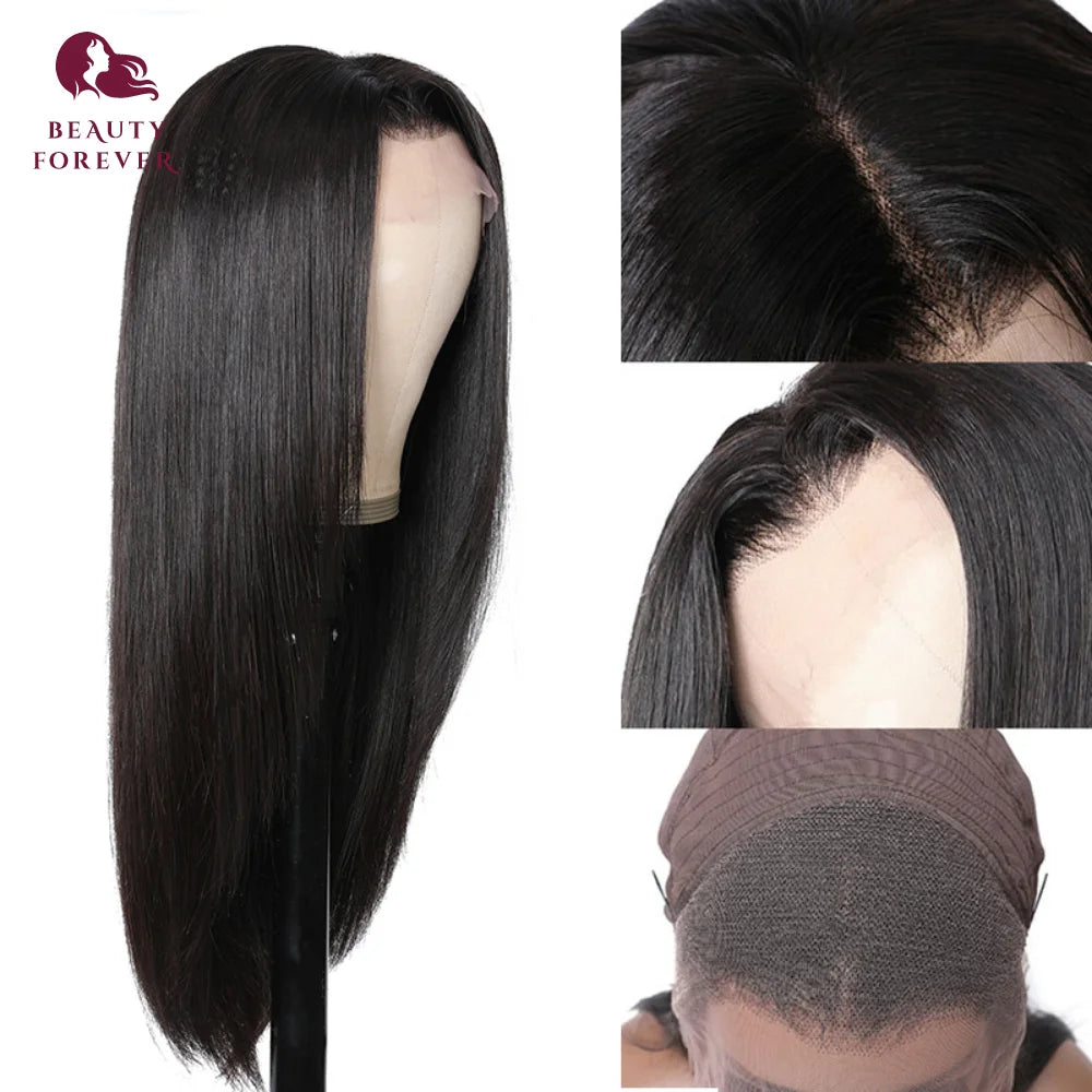 Beautyforever 250 Density Face Framing Long Straight Lace Front Human Hair Wig Preplucked Butterfly Haircut 13x4 Lace Front Wig