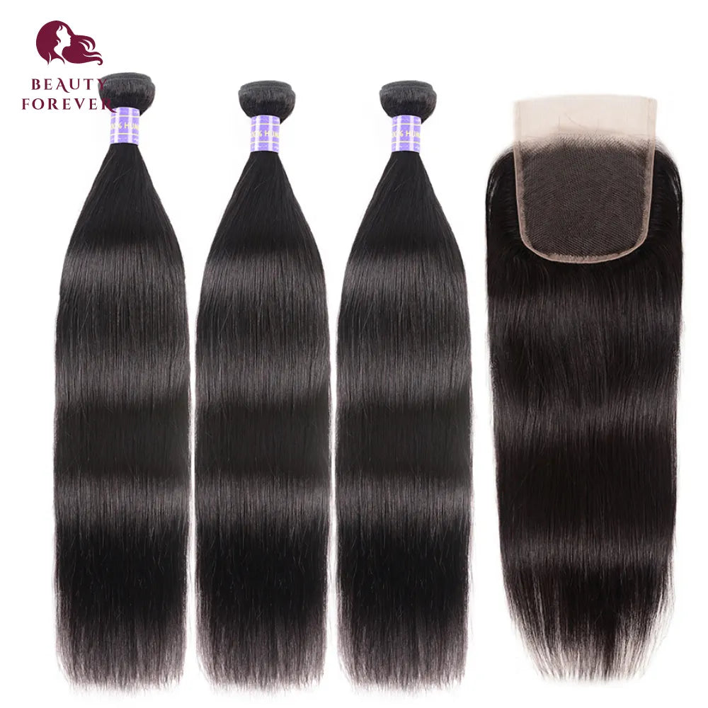 Beauty Forever Brazilian Straight Virgin Human Hair Bundles With Closure 5x5 HD Lace Closure Brazilian Human Hair Weaves