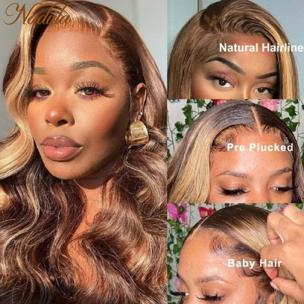 Nadula Hair Pre Cut Lace Closure Wigs Wear&Go 6x4.5 Lace Closure Wig Body Wave  Breathable Cap Wig Highlight Blond For Women