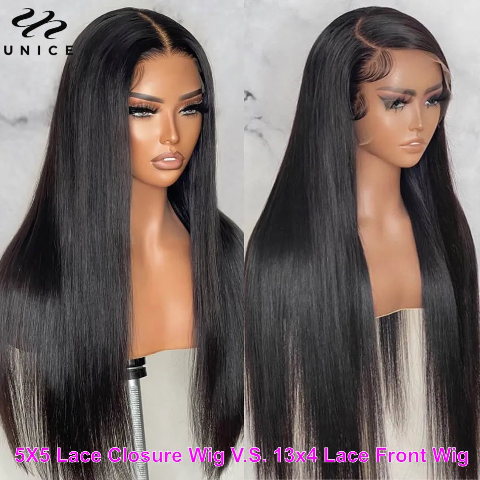 UNice Hair Bone Straight Hair 5x5 HD Lace Closure Wig 13x4 Lace Front Wigs Human Hair Preplucked Bleached Knots Wigs for Women