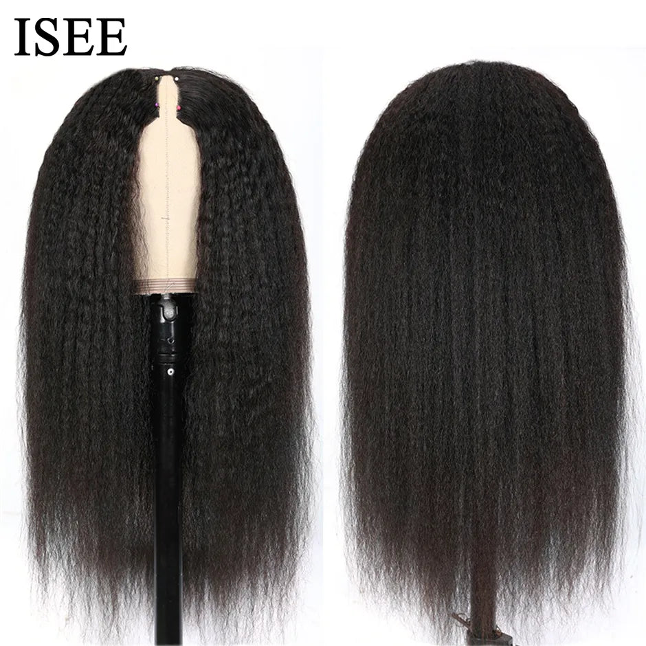 V Part Wig Human Hair No Leave Out Kinky Straight Wigs For Women Brazilian V Part Human Hair Wigs ISEE HAIR Curly Human Hair Wig