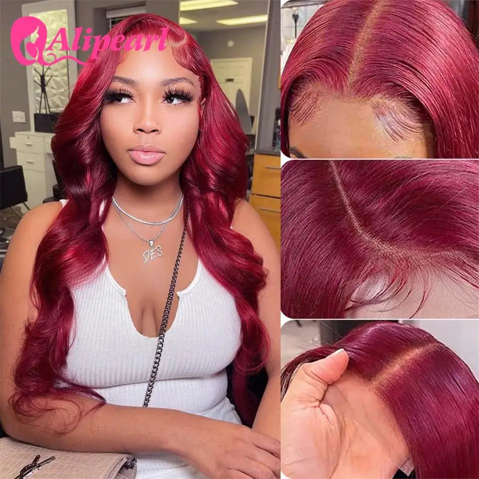 #99J Body Wave 4x4 Lace Closure Wig Human Hair Wigs Brazilian Burgundy Lace Wig For Black Women Pre-Plucked AliPearl Hair Wig