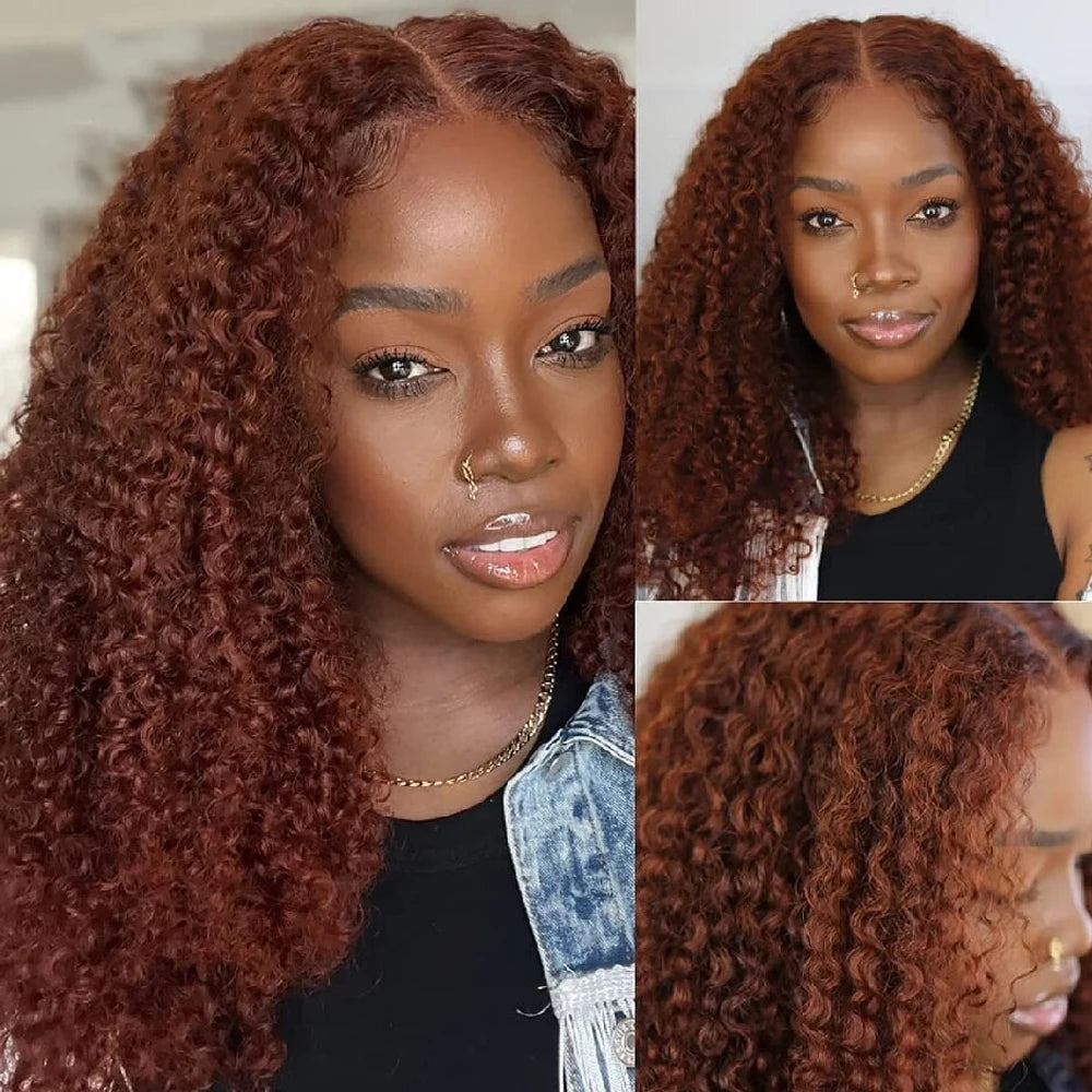 13X6 13X4Reddish Brown 40inch Kinky Curly Human Hair Wigs Brazilian Remy Jerry Curly Lace Frontal Wig Transparent Lace Front Wig