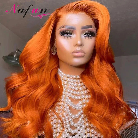 32 Inch Ginger Orange Hd Lace Frontal Wig 13x4 Human Hair Wigs For Women Glueless Preplucked Body Wave Human Wigs Ready To Wear