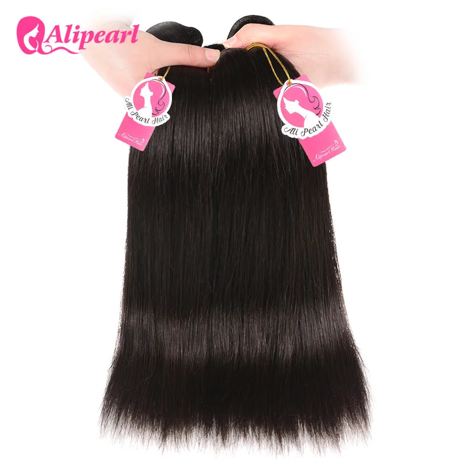 AliPearl Hair Straight Human Hair 3 Bundles With 5x5 Closure Free Part Brazilian Hair Weave 3 Bundles Ali Pearl Hair Extension