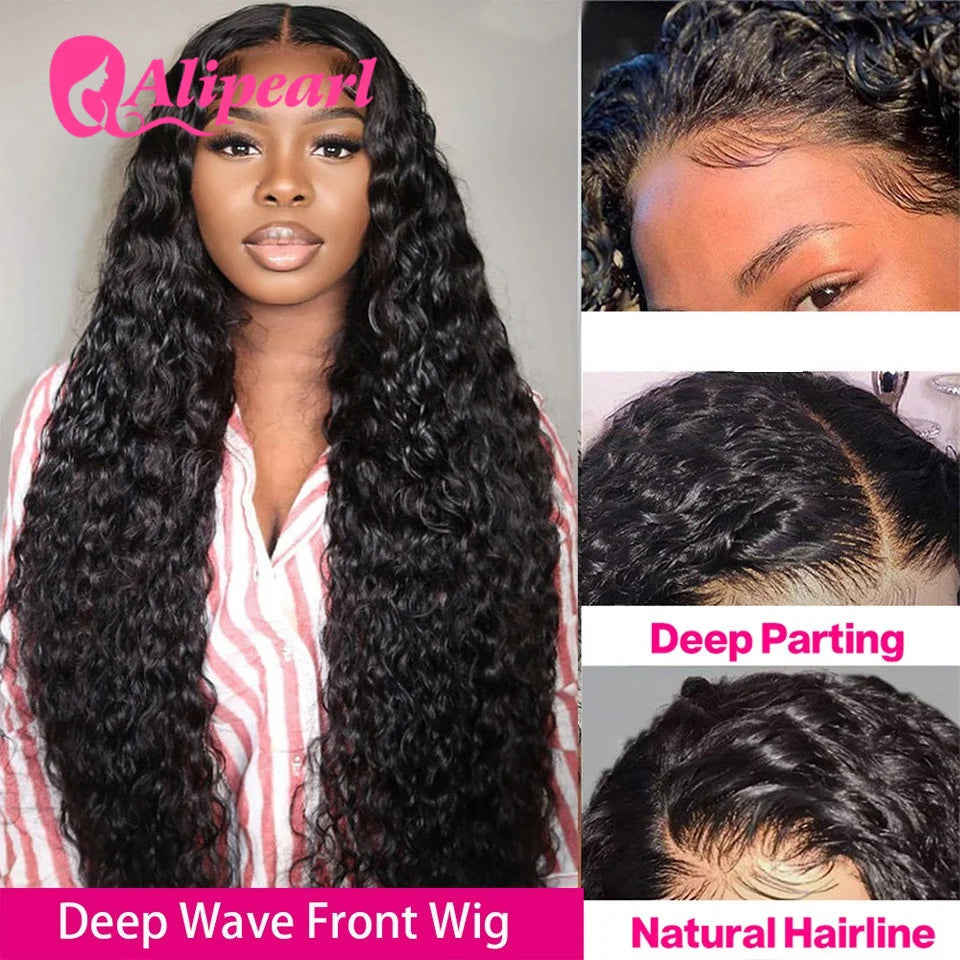 Deep Wave HD Transparent Lace Front Human Hair Wigs Peruvian 13x4 Lace Wig PrePlucked HD 5x5 Closure Wig AliPearl 180% Density