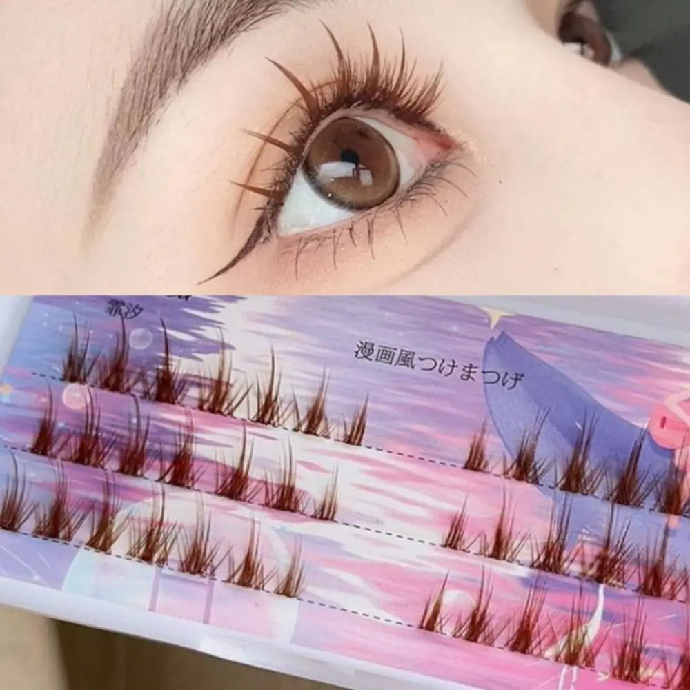 Professional Heat Bonded Cluster Eye Lashes Makeup Cosplay Brown Eyelases Extension Caramel Fish Tail Manga Eyelash wholesale