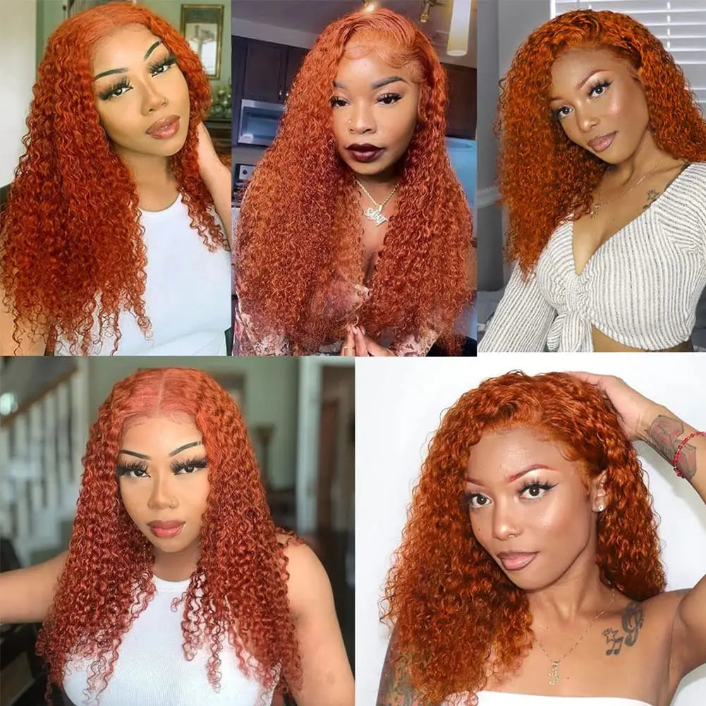 Hd 30 32 Inches Ginger Orange 13x4 Lace Frontal Wig Human Hair For Women Pre Plucked Water Wave Orange Colored Human Hair Wigs